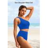 imageHolipick Women One Shoulder High Waisted Bikini Set Two Piece Tummy Control Swimsuits Full Coverage Bathing SuitBlue