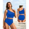 imageHolipick Women One Shoulder High Waisted Bikini Set Two Piece Tummy Control Swimsuits Full Coverage Bathing SuitBlue