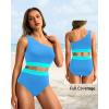 imageHolipick Women One Shoulder High Waisted Bikini Set Two Piece Tummy Control Swimsuits Full Coverage Bathing SuitBlue Green