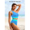 imageHolipick Women One Shoulder High Waisted Bikini Set Two Piece Tummy Control Swimsuits Full Coverage Bathing SuitBlue Green