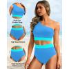 imageHolipick Women One Shoulder High Waisted Bikini Set Two Piece Tummy Control Swimsuits Full Coverage Bathing SuitBlue Green