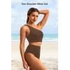 imageHolipick Women One Shoulder High Waisted Bikini Set Two Piece Tummy Control Swimsuits Full Coverage Bathing SuitBrown