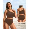 imageHolipick Women One Shoulder High Waisted Bikini Set Two Piece Tummy Control Swimsuits Full Coverage Bathing SuitBrown