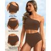 imageHolipick Women One Shoulder High Waisted Bikini Set Two Piece Tummy Control Swimsuits Full Coverage Bathing SuitBrown