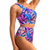 imageHolipick Women One Shoulder High Waisted Bikini Set Two Piece Tummy Control Swimsuits Full Coverage Bathing SuitColorful Leaves