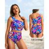 imageHolipick Women One Shoulder High Waisted Bikini Set Two Piece Tummy Control Swimsuits Full Coverage Bathing SuitColorful Leaves