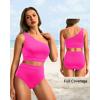 imageHolipick Women One Shoulder High Waisted Bikini Set Two Piece Tummy Control Swimsuits Full Coverage Bathing SuitHot Pink