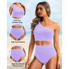 imageHolipick Women One Shoulder High Waisted Bikini Set Two Piece Tummy Control Swimsuits Full Coverage Bathing SuitLavender