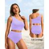 imageHolipick Women One Shoulder High Waisted Bikini Set Two Piece Tummy Control Swimsuits Full Coverage Bathing SuitLavender