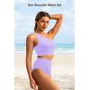 imageHolipick Women One Shoulder High Waisted Bikini Set Two Piece Tummy Control Swimsuits Full Coverage Bathing SuitLavender