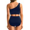 imageHolipick Women One Shoulder High Waisted Bikini Set Two Piece Tummy Control Swimsuits Full Coverage Bathing SuitNavy