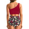 imageHolipick Women One Shoulder High Waisted Bikini Set Two Piece Tummy Control Swimsuits Full Coverage Bathing SuitRed and Floral