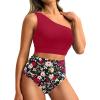 imageHolipick Women One Shoulder High Waisted Bikini Set Two Piece Tummy Control Swimsuits Full Coverage Bathing SuitRed and Floral