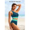 imageHolipick Women One Shoulder High Waisted Bikini Set Two Piece Tummy Control Swimsuits Full Coverage Bathing SuitTeal and Green