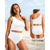 imageHolipick Women One Shoulder High Waisted Bikini Set Two Piece Tummy Control Swimsuits Full Coverage Bathing SuitWhite