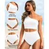 imageHolipick Women One Shoulder High Waisted Bikini Set Two Piece Tummy Control Swimsuits Full Coverage Bathing SuitWhite