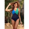 imageHolipick Women Tummy Control One Piece Swimsuit  Push Up Bathing Suit Full Coverage Slimming SwimwearBlue Green Block