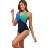 imageHolipick Women Tummy Control One Piece Swimsuit  Push Up Bathing Suit Full Coverage Slimming SwimwearBlue Green Block