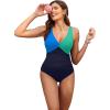 imageHolipick Women Tummy Control One Piece Swimsuit  Push Up Bathing Suit Full Coverage Slimming SwimwearBlue Green Block