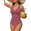 imageHolipick Women Tummy Control One Piece Swimsuit  Push Up Bathing Suit Full Coverage Slimming SwimwearBlush Red