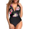 imageHolipick Women One Piece Swimsuit Tummy Control Halter Bathing Suit Sexy Plunge V Neck SwimwearFloral