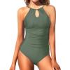 imageHolipick Women One Piece Swimsuit Tummy Control Bathing Suits High Neck Halter SwimwearArmy Green