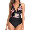 imageHolipick Women One Piece Swimsuit Tummy Control Halter Bathing Suit Sexy Plunge V Neck SwimwearFloral