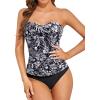 imageHolipick Tummy Control Tankini Swimsuits for Women Bandeau Swimsuits Twist Strapless Tankini Top with Bikini BottomsBlack With White Flower