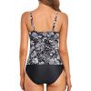 imageHolipick Tummy Control Tankini Swimsuits for Women Bandeau Swimsuits Twist Strapless Tankini Top with Bikini BottomsBlack With White Flower