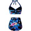 imageHolipick Women High Waisted Bikini Set Two Piece Swimsuit Tummy Control Bathing Suit Vintage Halter SwimwearBlue Florals