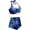 imageHolipick Women High Waisted Bikini Set Two Piece Swimsuit Tummy Control Bathing Suit Vintage Halter SwimwearBlue Florals