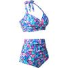 imageHolipick Women High Waisted Bikini Set Two Piece Swimsuit Tummy Control Bathing Suit Vintage Halter SwimwearBlue and Florals