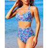 imageHolipick Women High Waisted Bikini Set Two Piece Swimsuit Tummy Control Bathing Suit Vintage Halter SwimwearBlue and Florals