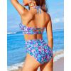 imageHolipick Women High Waisted Bikini Set Two Piece Swimsuit Tummy Control Bathing Suit Vintage Halter SwimwearBlue and Florals