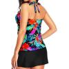 imageWomens Two Piece Tankini Swimsuits  Tummy Control Tankini Top with Skirt Bottom Halter V Neck Bathing SuitsBlack Floral With Skirt