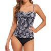 imageHolipick Tummy Control Tankini Swimsuits for Women Bandeau Swimsuits Twist Strapless Tankini Top with Bikini BottomsBlack With White Flower