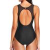 imageHolipick Women High Neck One Piece Swimsuits for Women Mesh Bathing Suits Open Back SwimwearSolid Black