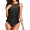 imageHolipick Women High Neck One Piece Swimsuits for Women Mesh Bathing Suits Open Back SwimwearSolid Black