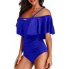 imageHolipick Women Off Shoulder One Piece Swimsuits Tummy Control Bathing Suits Vintage Ruffle SwimwearRoyal Blue