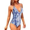 imageHolipick Women One Piece Swimsuits Tummy Control Bathing Suits Halter Swimwear Sexy V Neck Swim SuitBlue Tie Dye