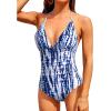 imageHolipick Women One Piece Swimsuits Tummy Control Bathing Suits Halter Swimwear Sexy V Neck Swim SuitBlue Tie Dye