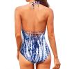 imageHolipick Women One Piece Swimsuits Tummy Control Bathing Suits Halter Swimwear Sexy V Neck Swim SuitBlue Tie Dye