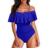 imageHolipick Women Off Shoulder One Piece Swimsuits Tummy Control Bathing Suits Vintage Ruffle SwimwearRoyal Blue