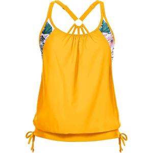 imageHolipick Womens Blouson Tankini Tops Only Tummy Control Swimsuit Top with Racerback No BottomYellow