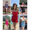 imageHolipick Womens Tummy Control One Piece Swim Dress Strapless Swimsuit Bandeau Skirted Bathing SuitsBlack