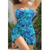 imageHolipick Womens Tummy Control One Piece Swim Dress Strapless Swimsuit Bandeau Skirted Bathing SuitsGreen Leaves