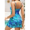 imageHolipick Womens Tummy Control One Piece Swim Dress Strapless Swimsuit Bandeau Skirted Bathing SuitsGreen Leaves