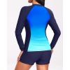 imageHolipick Long Sleeve Swimsuits for Women  3 Piece Rash Guard with Shorts Zipper SPF Swim Shirt with Built in BraBlue Gradient