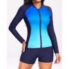 imageHolipick Long Sleeve Swimsuits for Women  3 Piece Rash Guard with Shorts Zipper SPF Swim Shirt with Built in BraBlue Gradient