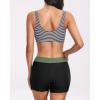 imageHolipick Long Sleeve Swimsuits for Women  3 Piece Rash Guard with Shorts Zipper SPF Swim Shirt with Built in BraGreen Stripe